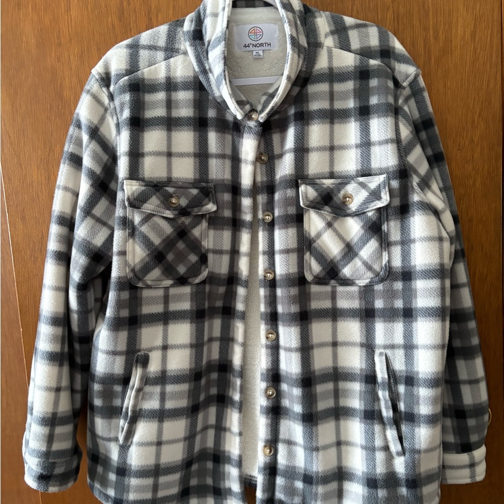 Women's Gray and White Plaid Shirt Jacket